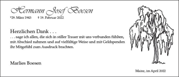 Traueranzeige von Hermann Josef Boesen von vrm-trauer AZ Mainz