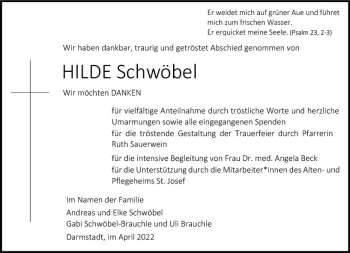 Traueranzeige von Hilde Schwöbel von vrm-trauer Darmstädter Echo