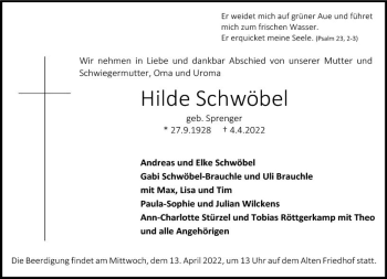 Traueranzeige von Hilde Schwöbel von vrm-trauer Darmstädter Echo