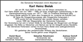 Traueranzeige von Karl Heinz Bielak von vrm-trauer WK-UTA