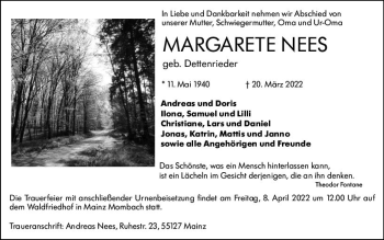 Traueranzeige von Margarete Nees von vrm-trauer AZ Mainz