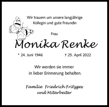 Traueranzeige von Monika Renke von vrm-trauer AZ Mainz