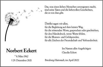 Traueranzeige von Norbert Eckert von vrm-trauer Odenwälder Echo