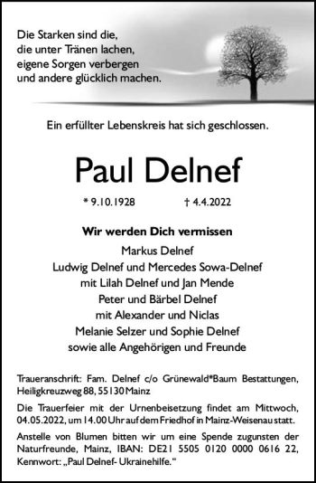 Traueranzeige von Paul Delnef von vrm-trauer AZ Mainz