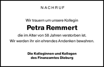 Traueranzeige von Petra Remmert von vrm-trauer DieburgerAnzeiger/Groß-Zimmerner Lokala