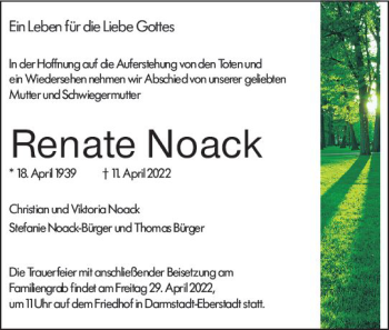 Traueranzeige von Renate Noack von vrm-trauer Darmstädter Echo