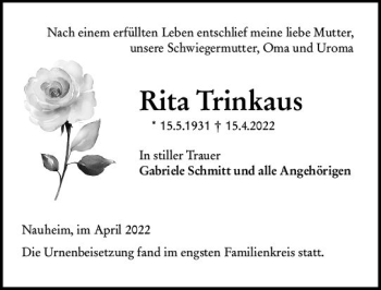 Traueranzeige von Rita Trinkaus von vrm-trauer Groß-Gerauer Echo