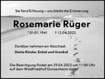 Traueranzeige von Rosemarie Rüger von vrm-trauer AZ Mainz