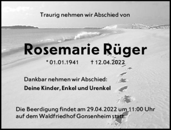 Traueranzeige von Rosemarie Rüger von vrm-trauer AZ Mainz