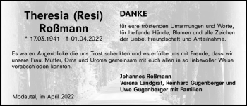 Traueranzeige von Theresia Roßmann von vrm-trauer Darmstädter Echo