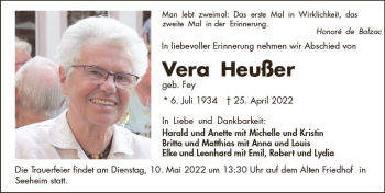 Traueranzeige von Vera Heußer von vrm-trauer Darmstädter Echo