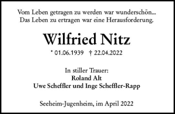 Traueranzeige von Wilfried Nitz von vrm-trauer Darmstädter Echo