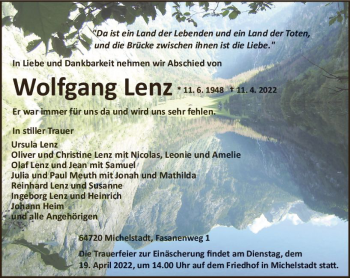 Traueranzeige von Wolfgang Lenz von vrm-trauer Odenwälder Echo