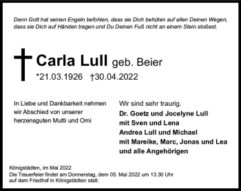 Traueranzeige von Carla Lull von vrm-trauer Rüsselsheimer Echo / MainSpitze