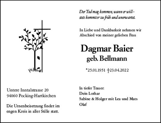 Traueranzeige von Dagmar Baier von vrm-trauer Wiesbadener Kurier