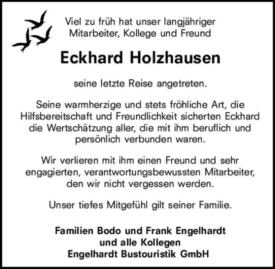 Traueranzeige von Eckhard Holzhausen von vrm-trauer Wiesbadener Kurier