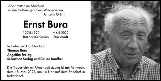 Traueranzeige von Ernst Bura von vrm-trauer Darmstädter Echo