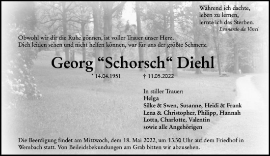 Traueranzeige von Georg Diehl von vrm-trauer Darmstädter Echo