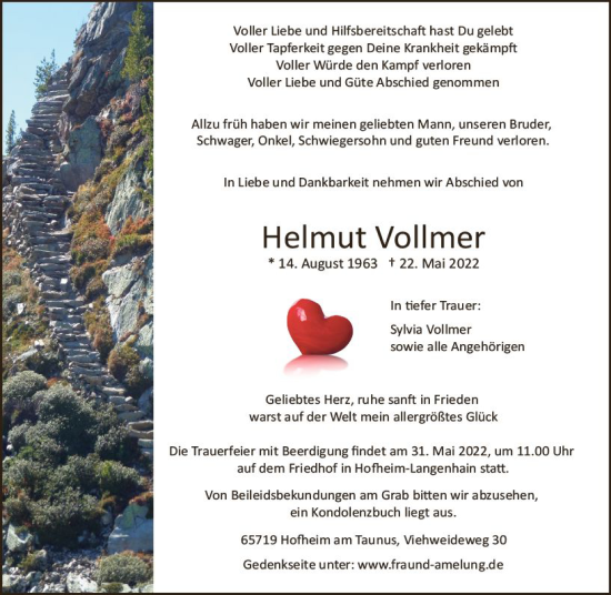 Traueranzeige von Helmut Vollmer von vrm-trauer AZ Mainz
