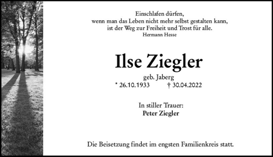 Traueranzeige von Ilse Ziegler von vrm-trauer Wormser Zeitung