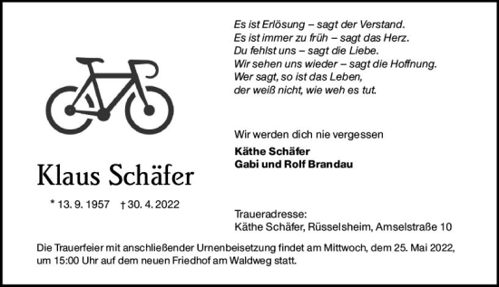 Traueranzeige von Klaus Schäfer von vrm-trauer Rüsselsheimer Echo / MainSpitze