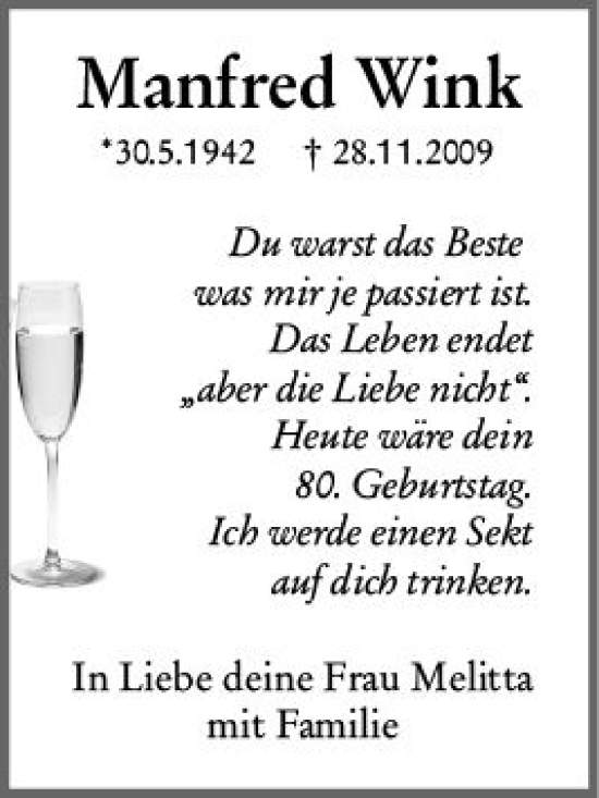 Traueranzeige von Manfred Wink von vrm-trauer Wiesbadener Kurier