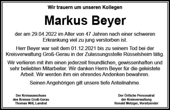 Traueranzeige von Markus Beyer von vrm-trauer Groß-Gerauer Echo