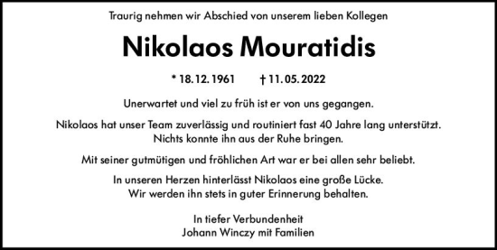 Traueranzeige von Nikolaos Mouratidis von vrm-trauer Darmstädter Echo