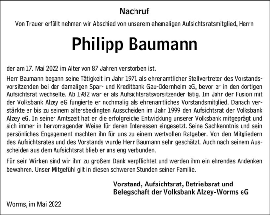 Traueranzeige von Philipp Baumann von vrm-trauer Allgemeine Zeitung Alzey Traueranzeige von Philipp Baumann von vrm-trauer Allgemeine Zeitung Alzey