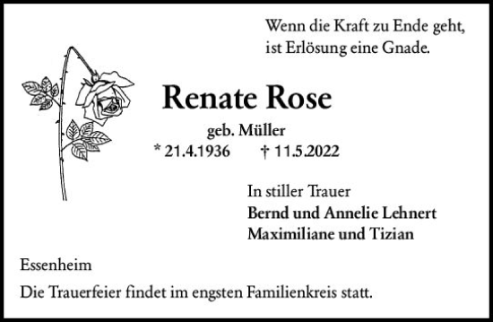 Traueranzeige von Renate Rose von vrm-trauer AZ Mainz