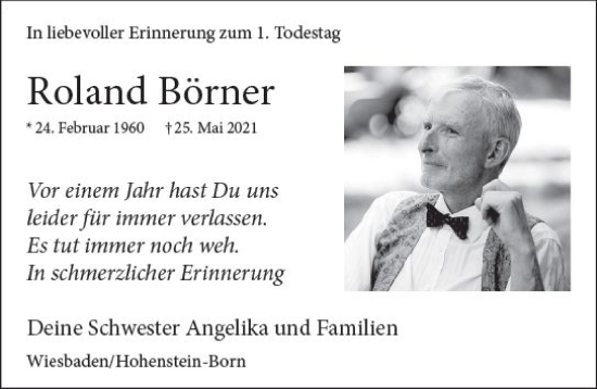 Traueranzeige von Roland Börner von vrm-trauer Wiesbadener Kurier