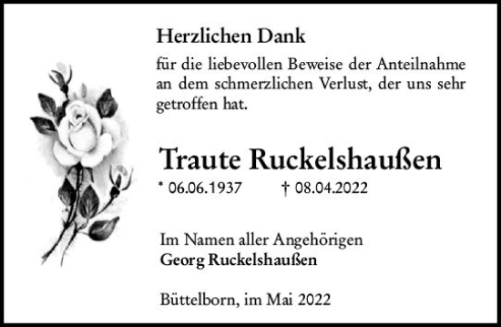 Traueranzeige von Traute Ruckelshaußen von vrm-trauer Groß-Gerauer Echo