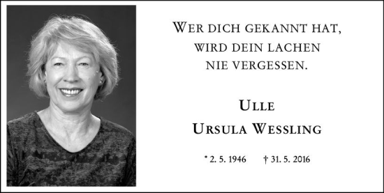 Traueranzeige von Ursula Wessling von vrm-trauer Darmstädter Echo