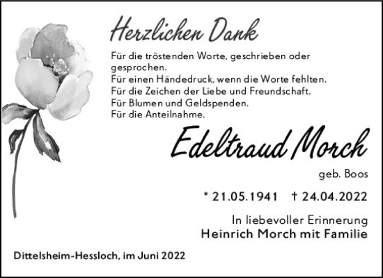Traueranzeige von Edeltraud Morch von vrm-trauer Wormser Zeitung