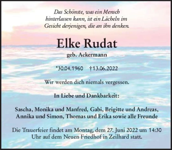 Traueranzeige von Elke Rudat von vrm-trauer Darmstädter Echo