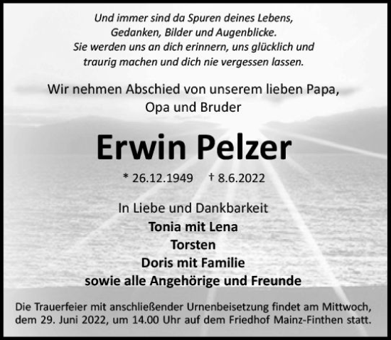 Traueranzeige von Erwin Pelzer von vrm-trauer AZ Mainz