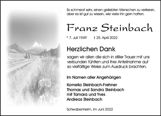 Traueranzeige von Franz Steinbach von vrm-trauer Allgemeine  Zeitung Ingelheim-Bingen