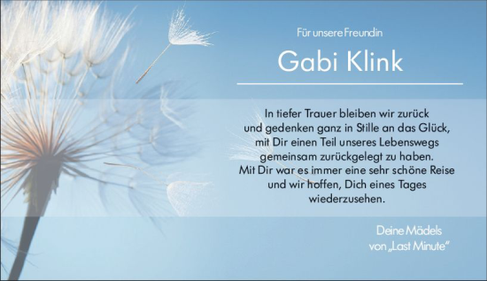 Traueranzeige von Gabi Klink von vrm-trauer Groß-Gerauer Echo