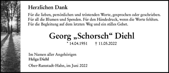 Traueranzeige von Georg Diehl von vrm-trauer Darmstädter Echo