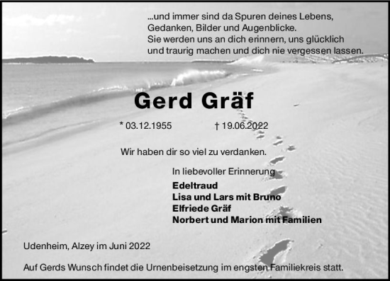 Traueranzeige von Gerd Gräf von vrm-trauer Allgemeine Zeitung Alzey