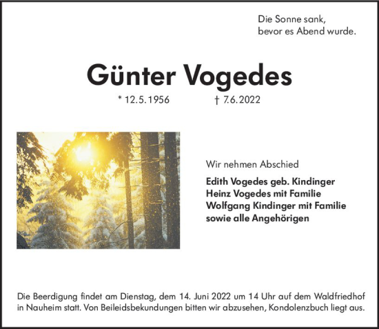 Traueranzeige von Günter Vogedes von vrm-trauer Rüsselsheimer Echo / MainSpitze