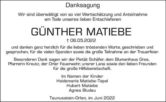 Traueranzeige von Günther Matiebe von vrm-trauer Wiesbadener Kurier