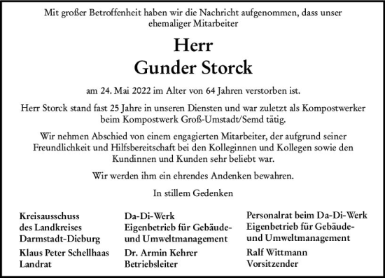 Traueranzeige von Gunder Storck von vrm-trauer Darmstädter Echo