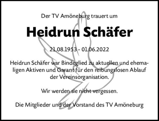 Traueranzeige von Heidrun Schäfer von vrm-trauer Wiesbadener Kurier