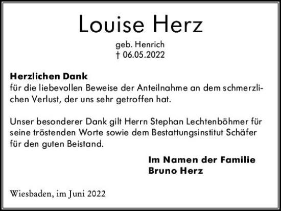 Traueranzeige von Louise Herz von vrm-trauer Wiesbadener Kurier