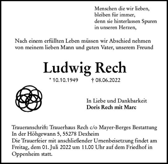 Traueranzeige von Ludwig Rech von vrm-trauer AZ Mainz