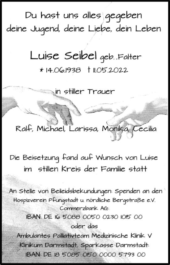 Traueranzeige von Luise Seibel von vrm-trauer Groß-Gerauer Echo