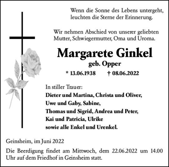 Traueranzeige von Margarete Ginkel von vrm-trauer Groß-Gerauer Echo