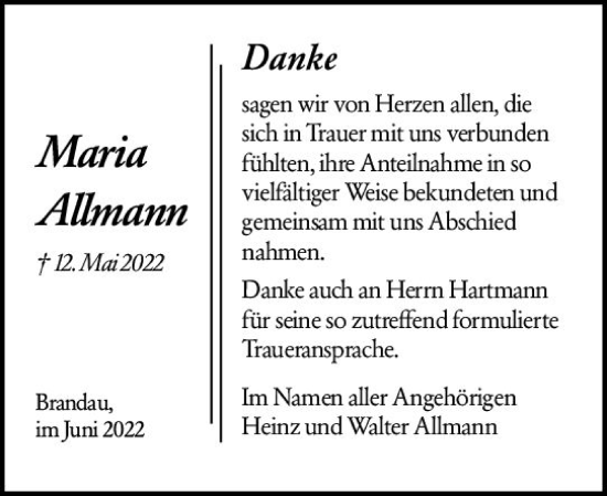 Traueranzeige von Maria Allmann von vrm-trauer Darmstädter Echo