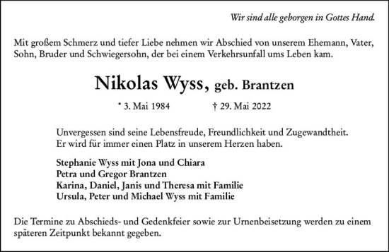 Traueranzeige von Nikolas Wyss von vrm-trauer AZ Mainz